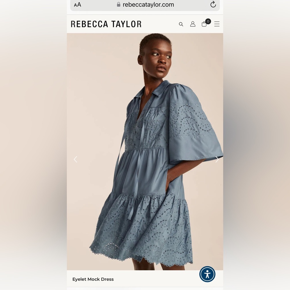 Rebecca Taylor Flutter sleeve eyelet dress in Smokey blue, size 2